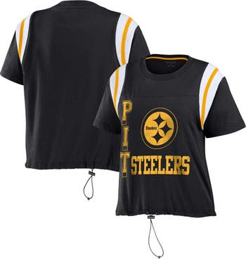 WEAR by Erin Andrews Women's WEAR by Erin Andrews Black Pittsburgh Steelers  Cinched Colorblock T-Shirt