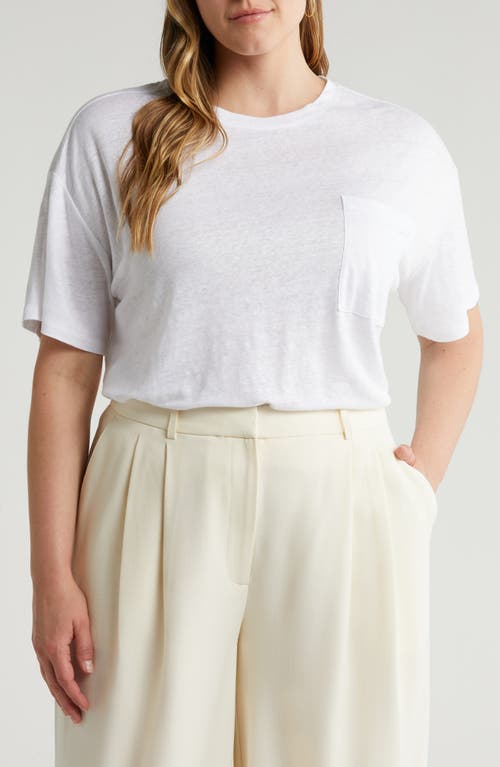 Boxy Linen Pocket T-Shirt in White