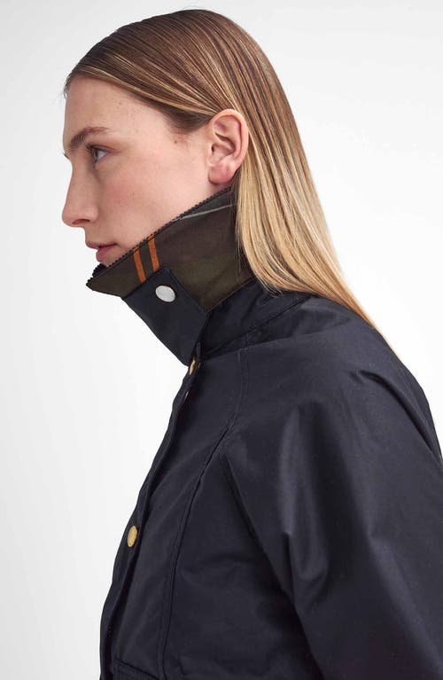 Barbour Cropped Beadnell Wax Collar Jacket In Black/classic