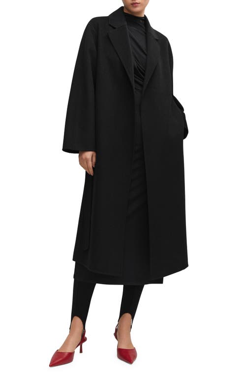 MANGO Belted Wool Blend Coat Black at Nordstrom,