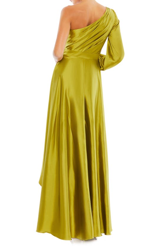 Shop Mac Duggal One-shoulder Single Long Sleeve High-low Gown In Chartreuse