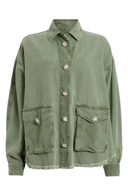 Shop Allsaints Hettie Raw Hem Denim Shacket In Vintage Khaki