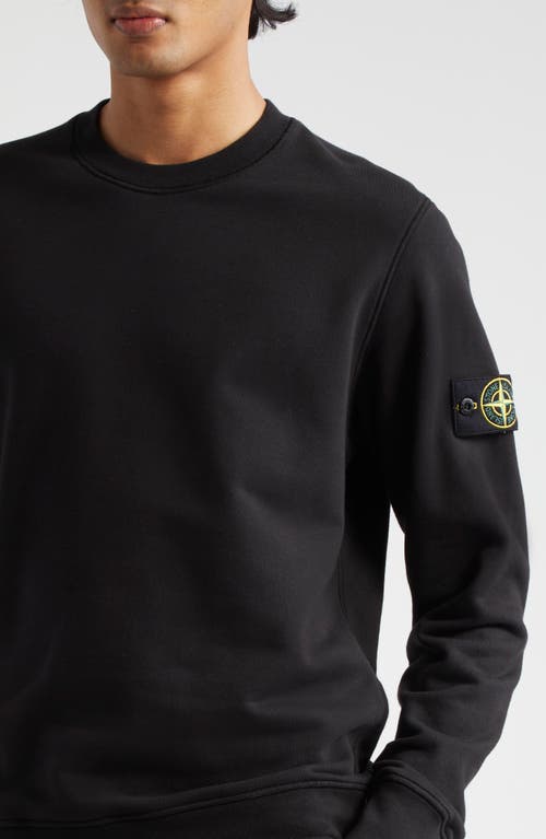 Shop Stone Island Crewneck Cotton Fleece Sweatshirt In Black