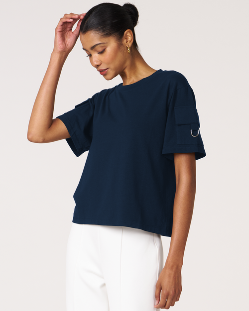 Rebody Active Cargo Short Sleeve Top In Navy