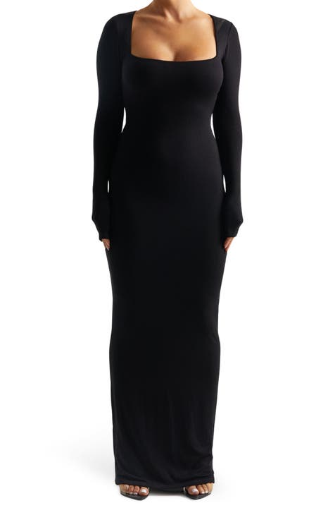 Women's Black Cami Dress, White Long Sleeve T-shirt, Black Suede
