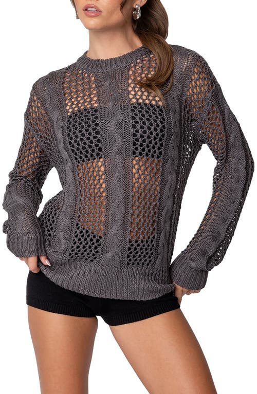 Edikted Cable Open Knit Sweater In Dark-gray