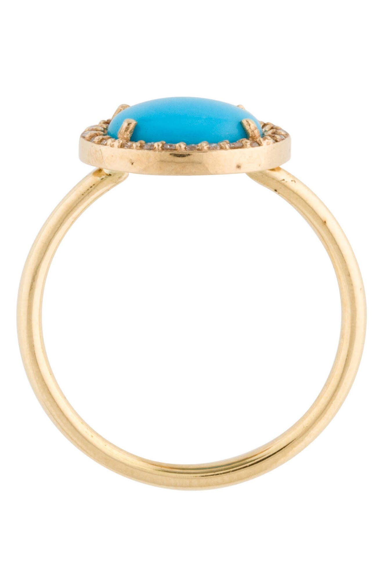 Adornia Fine 14k Yellow Gold Sleeping Beauty Turquoise Cabochon & Diamond Halo Ring In Blue