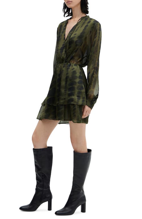 MANGO Tie Dye Long Sleeve Satin Dress Khaki Green at Nordstrom,