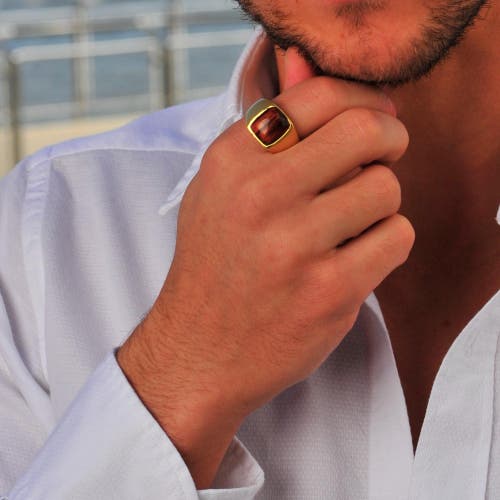 Shop Luvmyjewelry Chatoyant Red Tiger Eye Quartz Sterling Silver Men Signet Ring In 14kt Gold Vermeil On Sterling