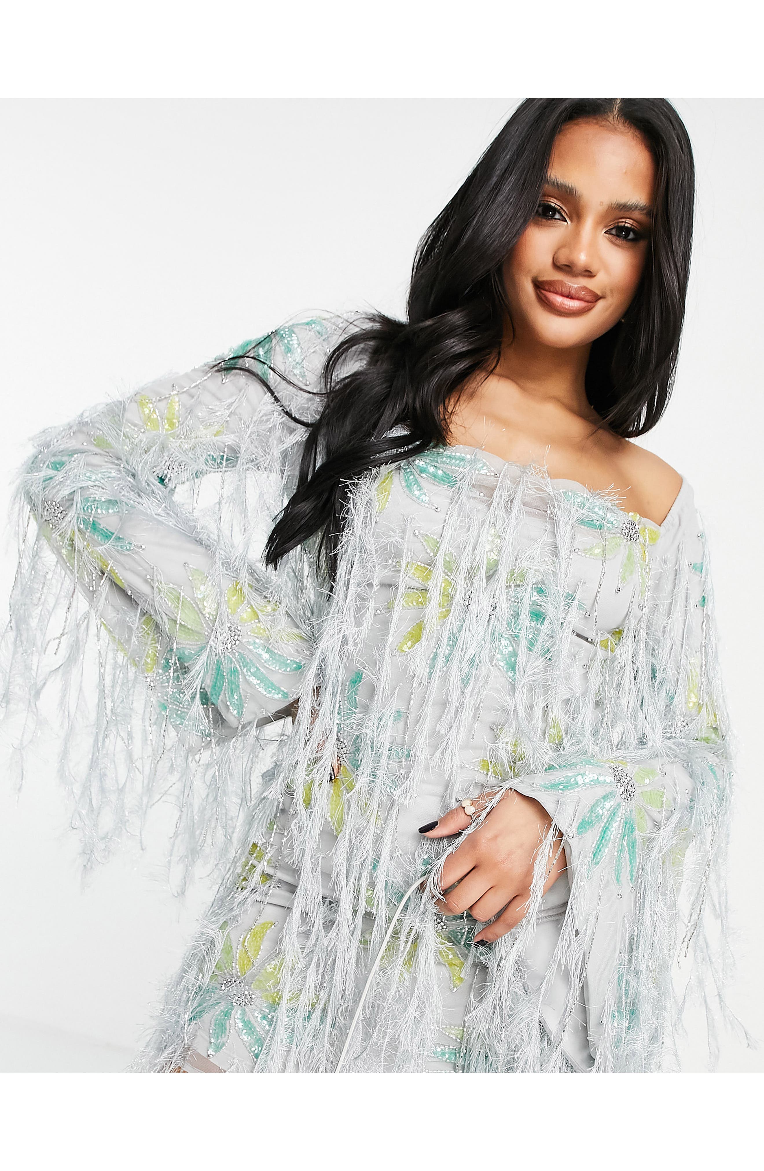ASOS DESIGN Sequin Fringe Long Sleeve 