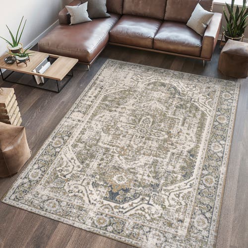 Jonathan Y Keesha Bold Distressed Medallion Low-pile Machine-washable Area Rug In Green/cream
