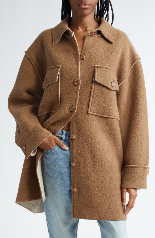 Stella McCartney Double Face Wool Blend Knit Overshirt Brown at Nordstrom,