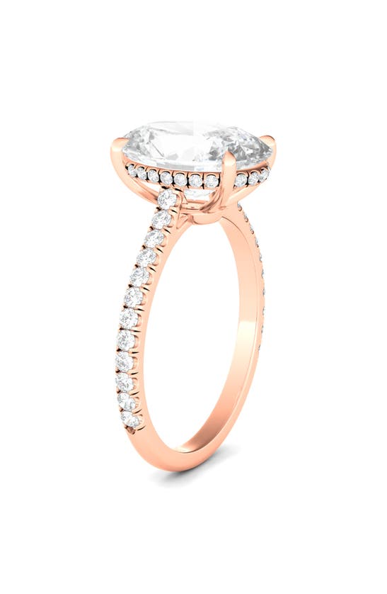 Hautecarat Everyday By 18k White Gold Halo & Oval Cut Lab Created Diamond Engagement Ring In 18k Rose Gold