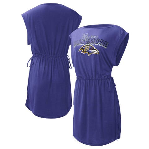 Baltimore Ravens Womens V-neck Sundress Summer Casual Short Sleeve T Shirt  Dress