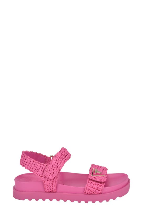 Shop Guess Fabrica Raffia Sandal In Medium Pink
