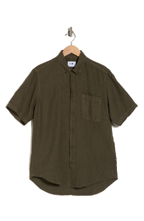Shop Nn07 Arne Short Sleeve Button-up Linen Shirt In Khaki Army