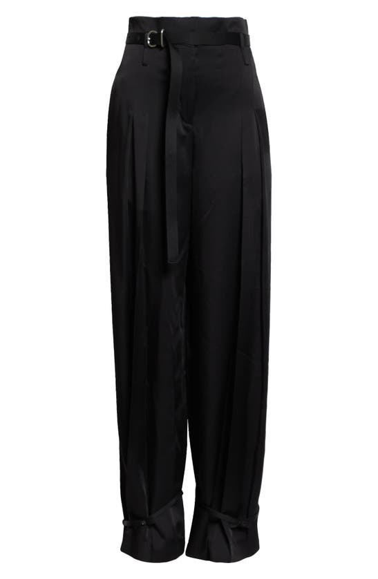 Shop Jil Sander Belted High Waist Wide Leg Pants In 001 Black