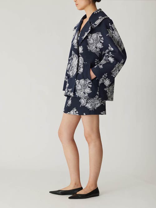 Rebecca Taylor Venice Toile Jacquard Oversized Peacoat In Indigo Combo