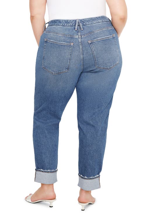 Shop Good American High Waist Cuff Straight Leg Jeans In Indigo711