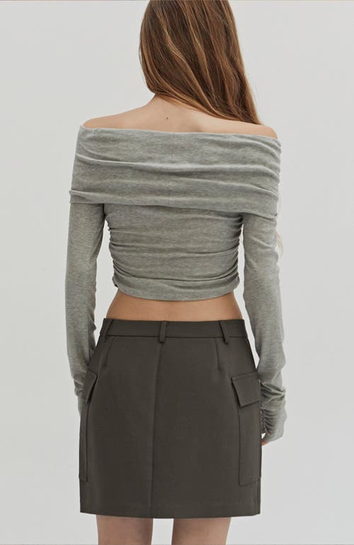 Shop Crescent Off Shoulder Crop Knit Top In Heather Grey