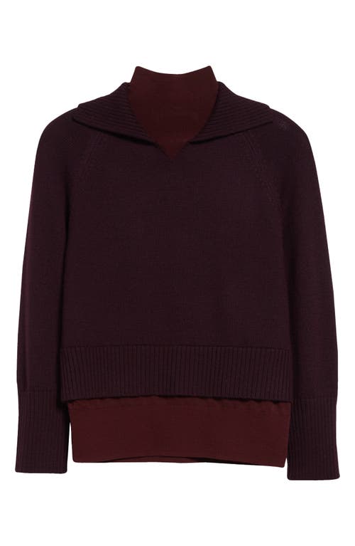 Victoria Beckham Double Layer Merino Wool Blend Sweater Deep Mahogany at Nordstrom,