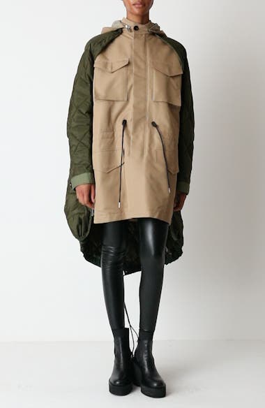 Sacai Gabardine & Quilted Ripstop Hooded Coat | Nordstrom