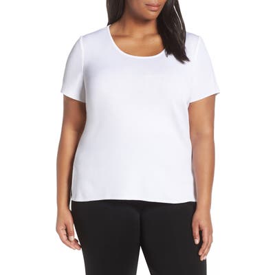 Plus Size Ming Wang Scoop Neck Knit Top, White