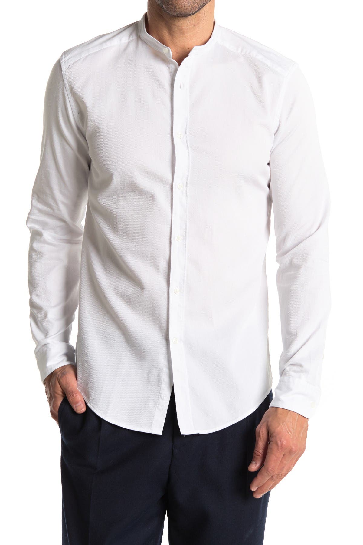 slim fit band collar shirt