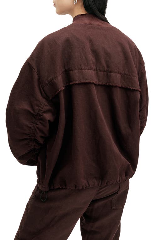 Shop Allsaints Rue Cotton & Linen Bomber Jacket In Dark Wine Red