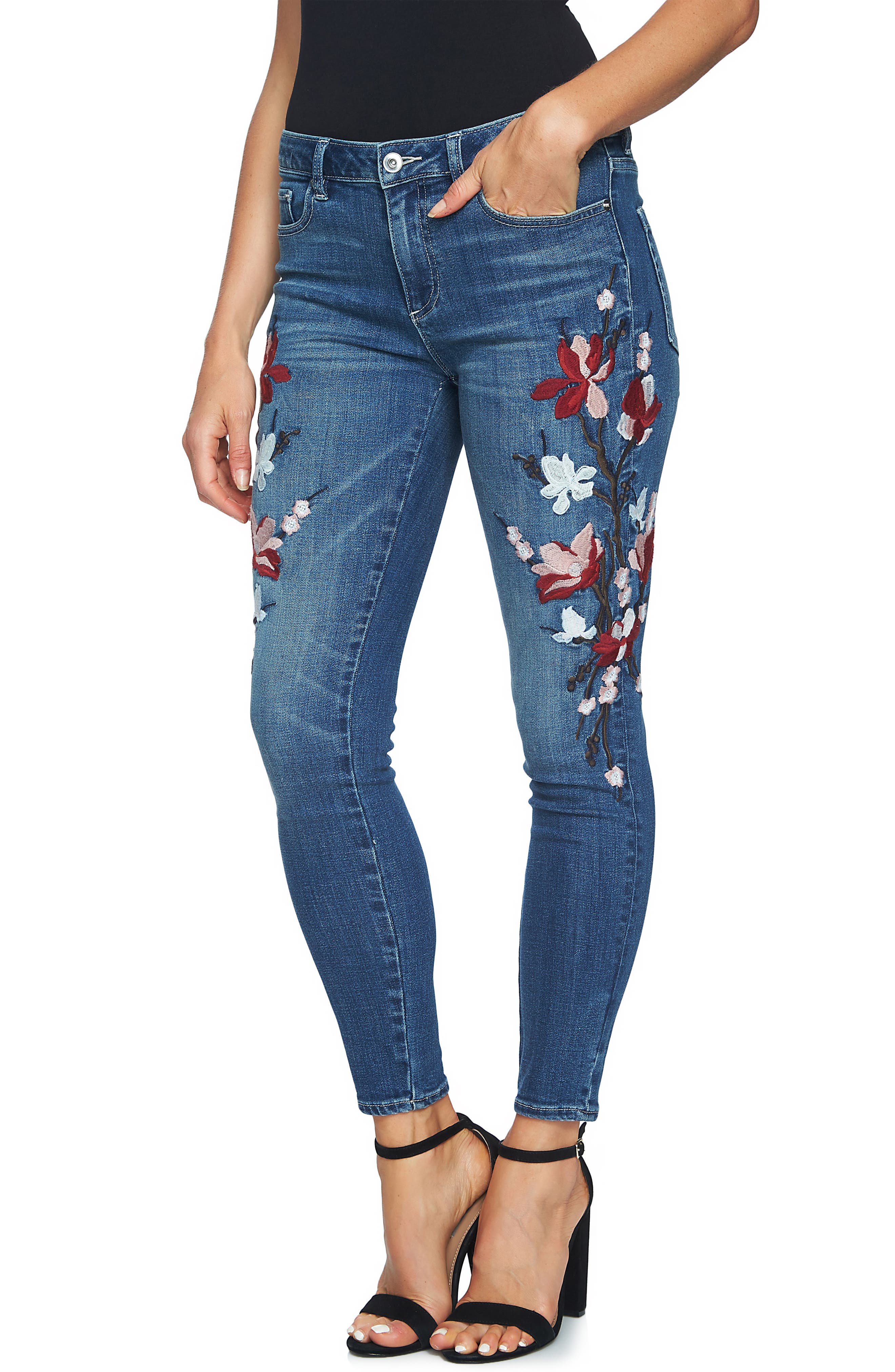 CeCe Floral Embroidered Skinny Jeans Nordstrom