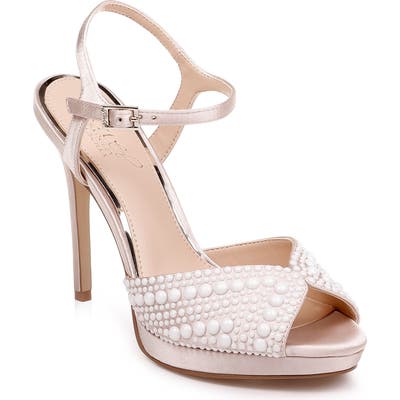 Jewel Badgley Mischka Shane Embellished Platform Sandal, Ivory