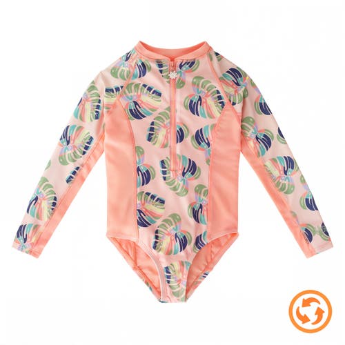 Shop Uv Skinz Long Sleeve Half Zip Swim Suit In Rainbow Leaf