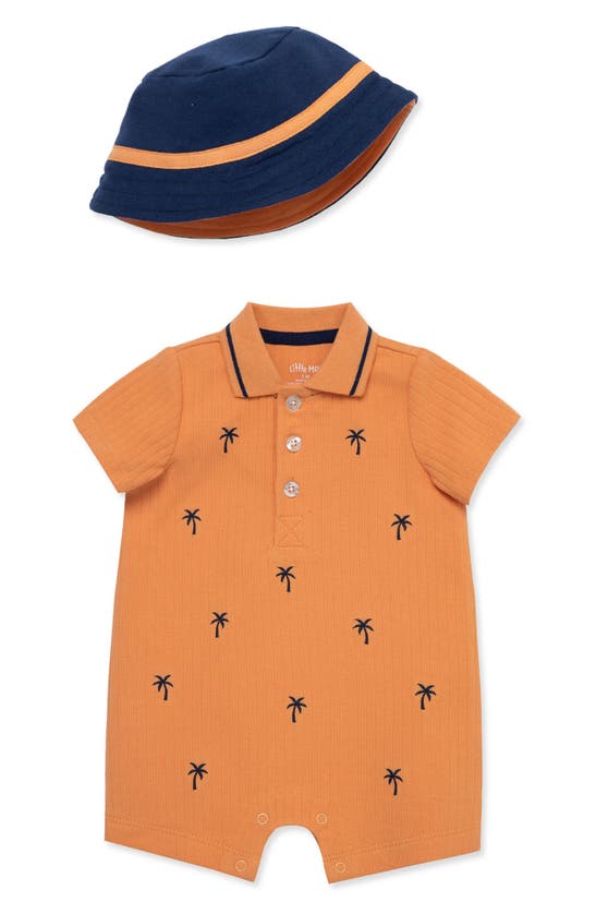 Shop Little Me Palm Tree Romper & Hat Set In Orange