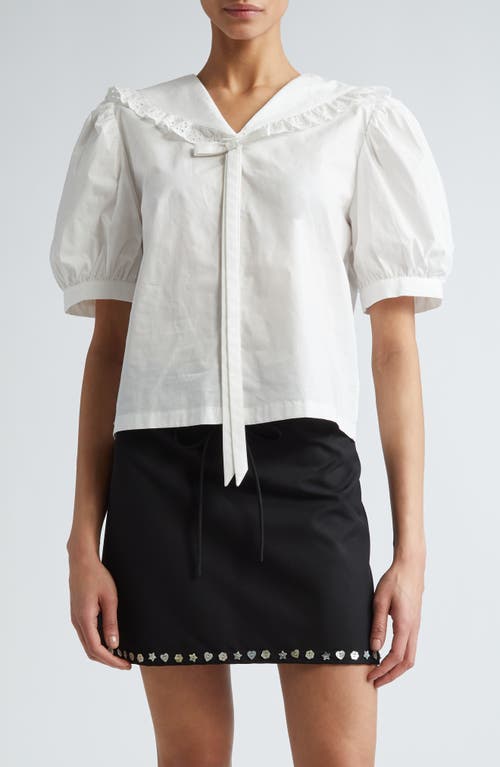 Florent Puff Sleeve Cotton Poplin Button-Up Shirt in White