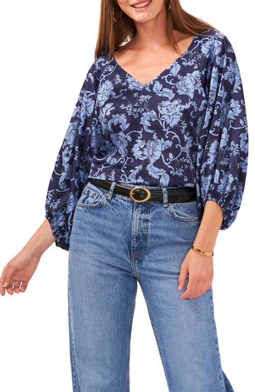 Vince Camuto Floral Print Top Classic Navy at Nordstrom,