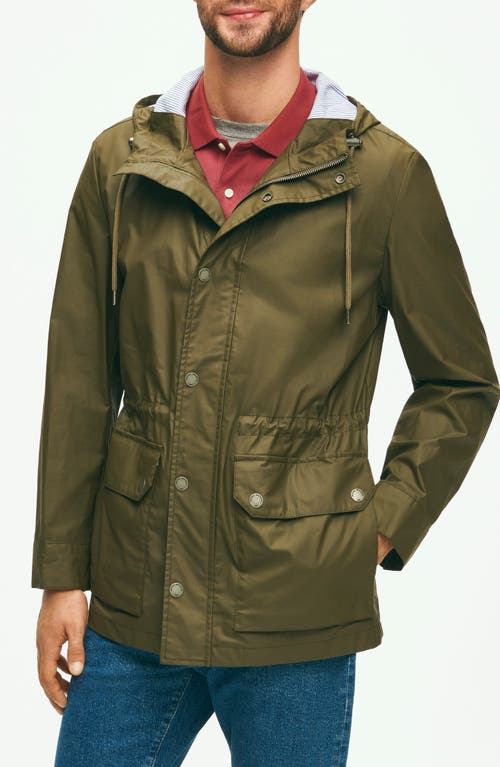 Brooks Brothers Out Bonded Hooded Jacket In Olive/blue Stripe