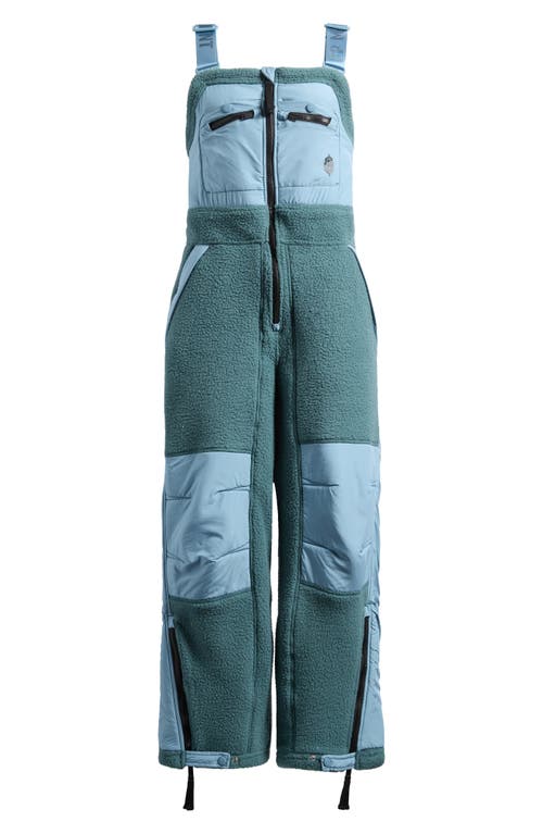 Free People Hit the Slopes High Pile Fleece Snow Bibs<br /> in Midnight Jade Combo 