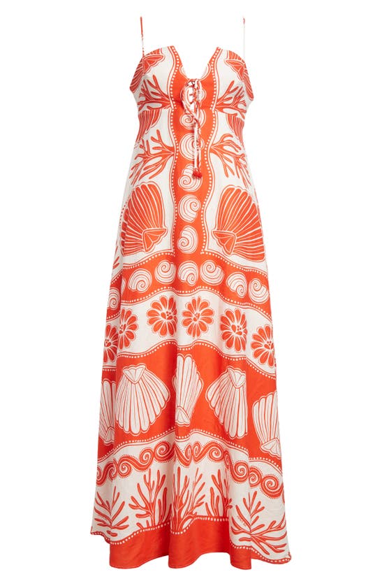 Shop Farm Rio Ainika Shell Print Linen Blend Maxi Dress In Red