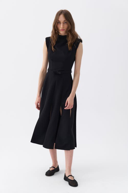 Nocturne Padded Shoulder Midi Dress In Black