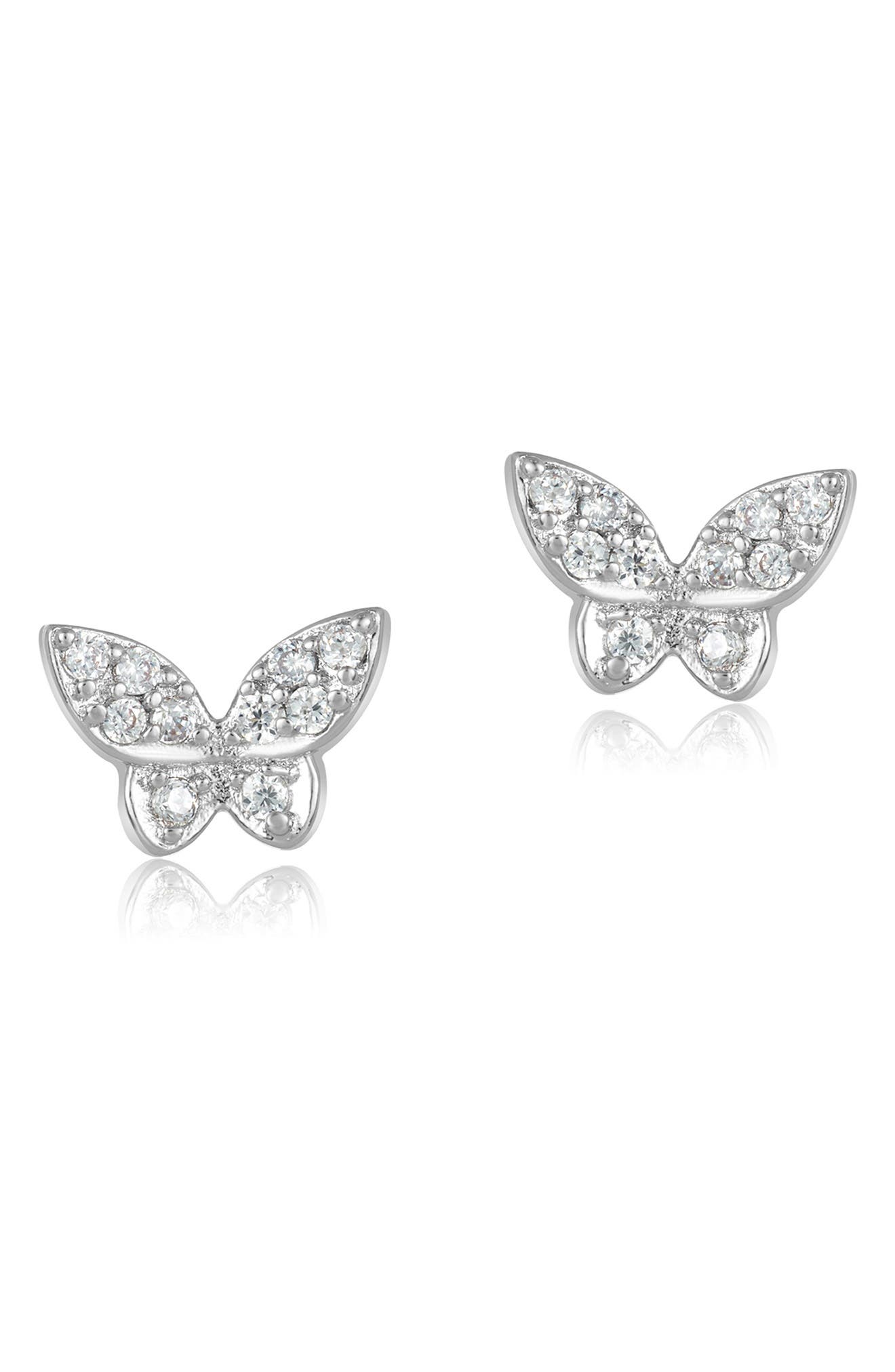 silver butterfly stud earrings