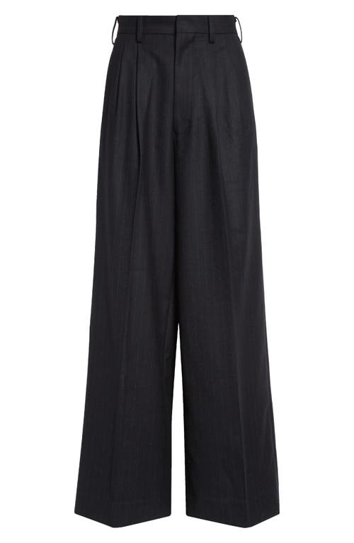 Shop Junya Watanabe Pinstripe Wool Wide Leg Pants In Black/gray