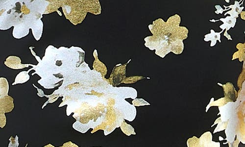 Nina Leonard Floral Foil Midi Dress In Black/gold/silver