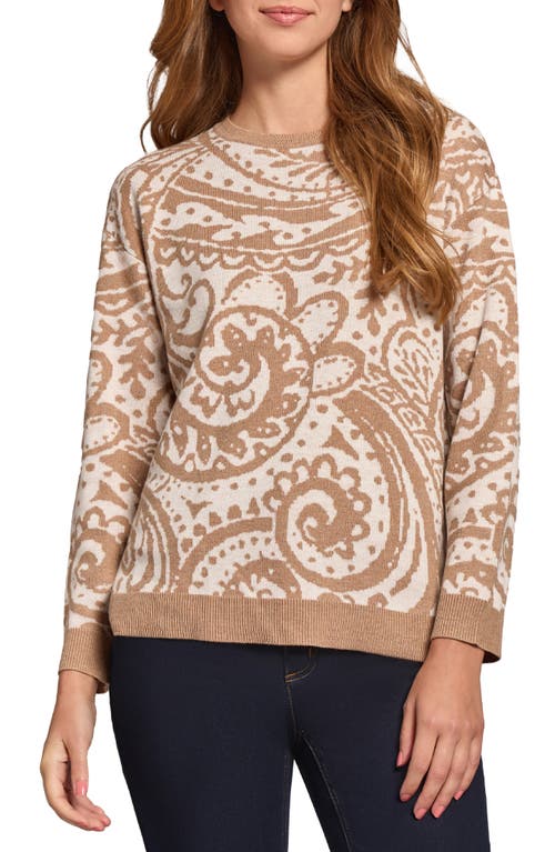 Shop Jones New York Pasiley Crewneck Bracelet Sleeve Sweater In Praline Multi