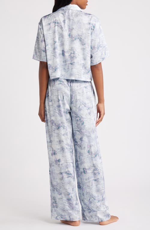 Open Edit Boxy Everyday Satin Pajamas In Teal Multi Painted Scroll