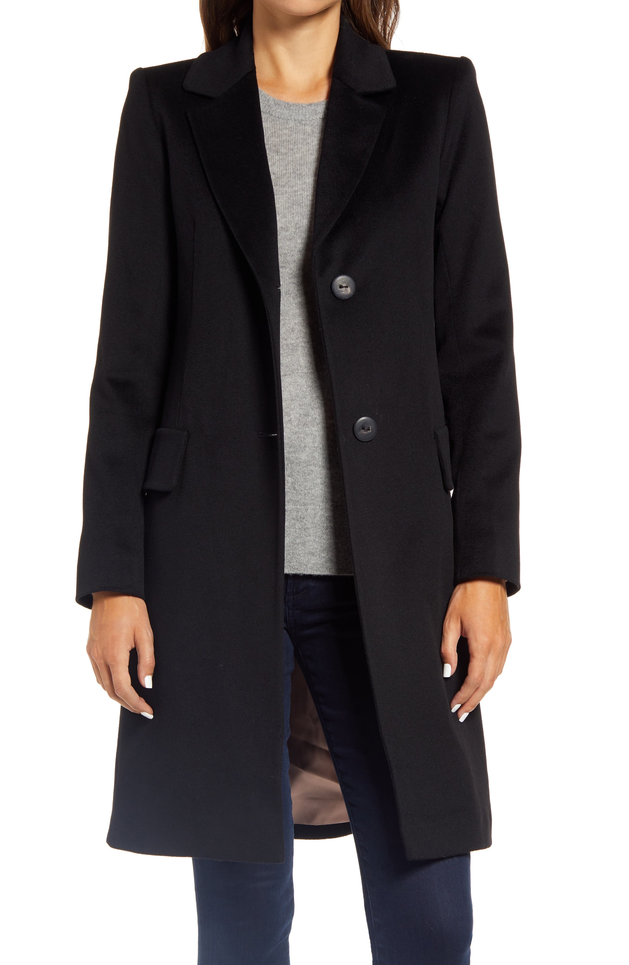 stand collar wool car coat fleurette