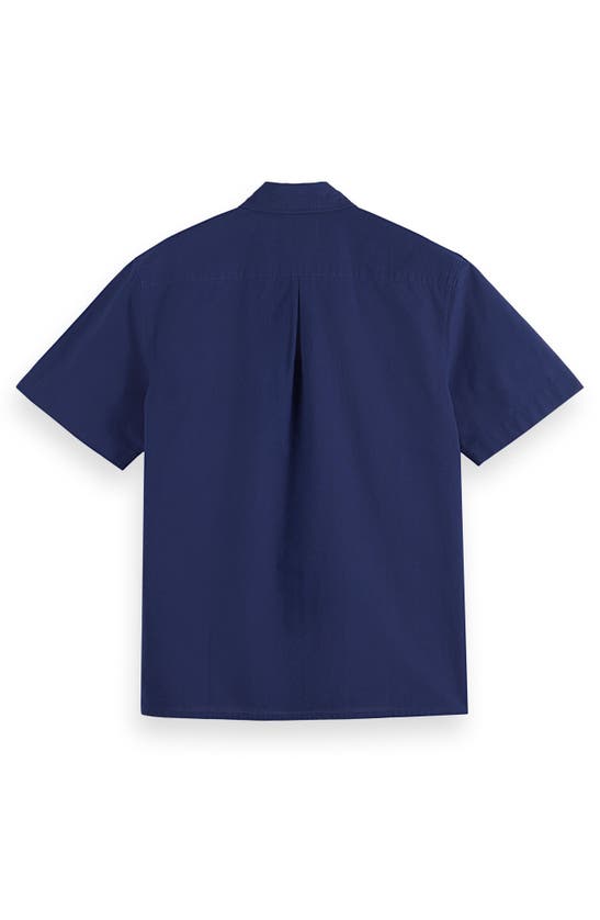 Shop Scotch & Soda Pintuck Detail Short Sleeve Button-up Shirt In Navy