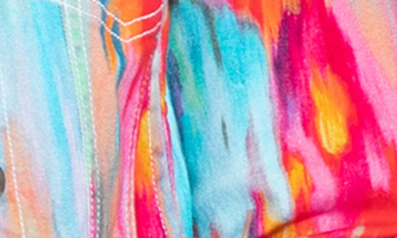 Apny Watercolor Print Denim Jacket In Pink Multi