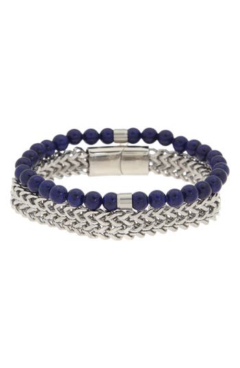 Shop Nautica Stone Beaded & Wheat Chain Bracelets In Silver/blue