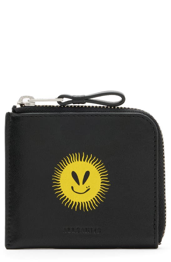 Shop Allsaints Artis Sun Smirk Leather Wallet In Black