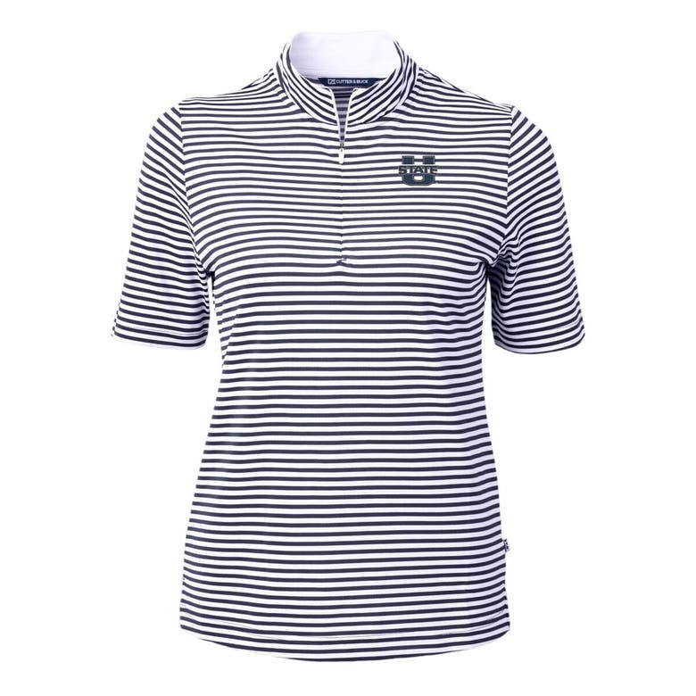 Shop Cutter & Buck Navy Utah State Aggies Drytec Virtue Eco Pique Stripe Recycled Polo